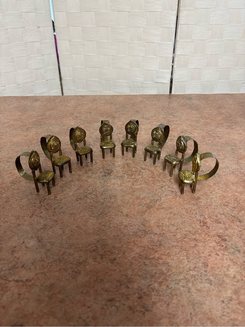 Set of 8 vintage brass chair napkin ring holders